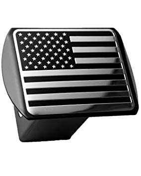 LFPartS USA US American Flag 3d Chrome Emblem on Black Trailer Metal Hitch Cover Fits 2" Receivers