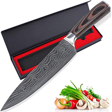 Chef Knife, AUGYMER 8 Inch Professional Chefs Knife Japanese High Carbon Stainless Steel Kitchen Sharp Chef Knife with Gift Box (AUCK645)