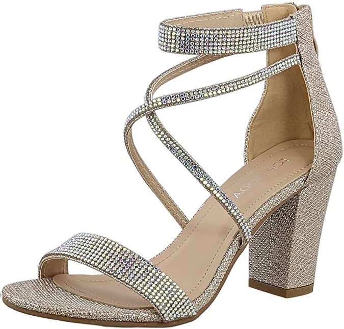 Women's Formal Rhinestone High Heel Sandal Ankle Strap