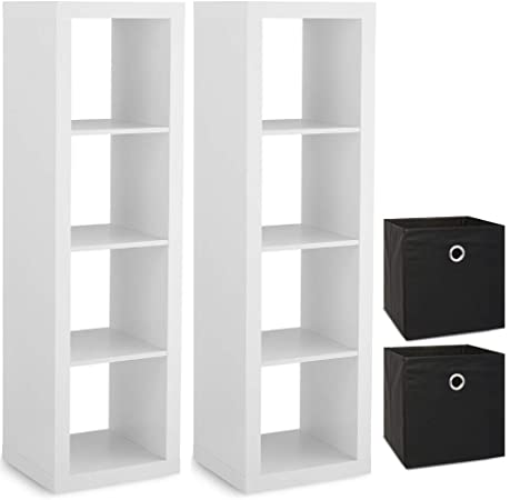 The Sleek Style of The Better Homes and Gardens Cube Organizer Storage Bookcase Bookshelf, 4-Cube, White W/Storage Bins, Set of 2