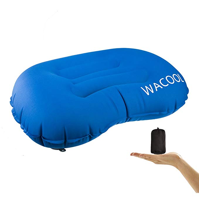 WACOOL Ultralight Inflating Travel Camping Pillow - Compressible, Compact, Inflatable, Comfortable, Ergonomic Pillow for Neck & Lumbar Support while Camp, Backpacking