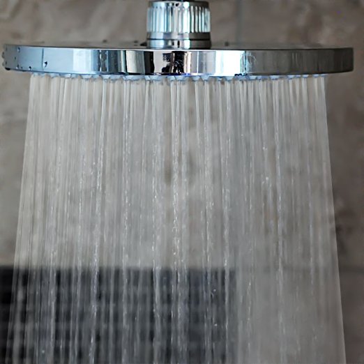 Rainfall Shower Head | 8 Inches, Fixed, 157 Jets | Polished Chrome | Showerhead Swivel Ball Connector | Ceiling or Extension Arm Mountable ***BONUS*** Thread tape included!