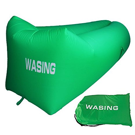 WASING-The Second Generation Inflatable Air Lounger with Only 1 Opening 100% Easily Inflates In 10 Seconds ,Lightweight 2.2lbs,Hangout Beach Couch Sofa with Portable Carry Bag ,Outdoor Bean Bag Chair Air Hammock CA-WS-Csacks-green
