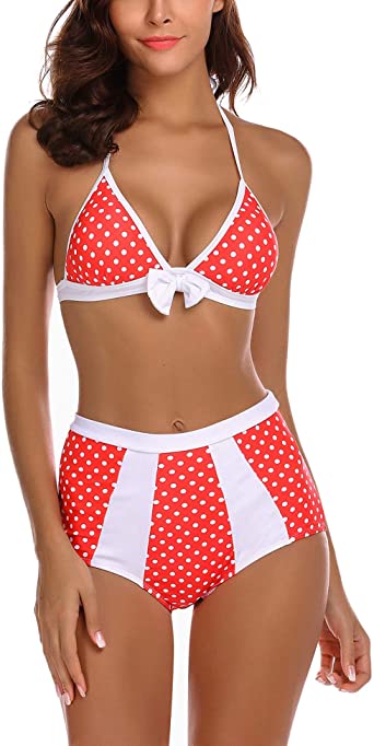 BEAUSOM One and Two Pieces Swimsuit Polka Dot Stripped Bathing Suit for Women High Waisted Bikini Swimwear
