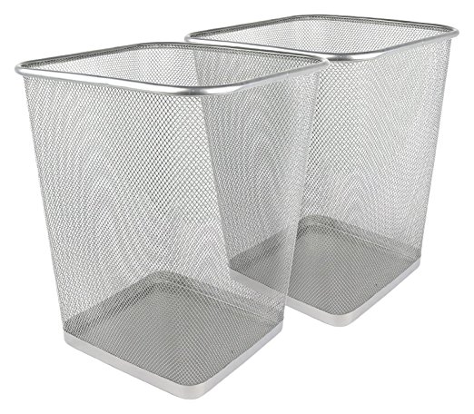 Greenco Mesh Wastebasket Trash Can, Square, 6 Gallon, Silver, 2 Pack