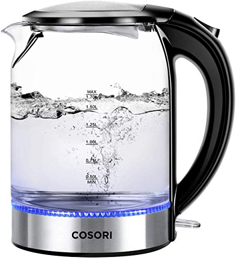 COSORI Electric Kettle(BPA-Free),1.7L Cordless Glass Boiler Hot Water, Tea Heater with LED Light,Auto Shut-Off, Boil-Dry Protection Stainless Steel Inner Lid, 2 yr Warranty (Renewed)