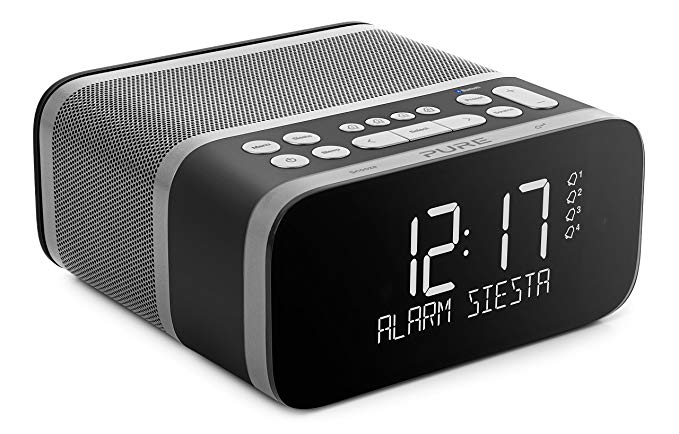 Pure Siesta S6 DAB /FM Radio Alarm Clock with Bluetooth, 40 Presets, CrystalVue Display and USB Mobile Charging - Graphite