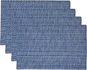 Sweet Home Collection 100% Cotton Placemats for Dining Room Rectangle Two Tone Woven Fabric 13" x 19" Soft Durable Table Mat Set, Set of 4, Dark Blue