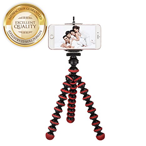 RED SHIELD Cellphone Tripod [Red] Flexible Octopus Legs and Adjustable Holder - Fits all Phones and Cameras ! Galaxy Note LG Stylo HTC One Motorola G,