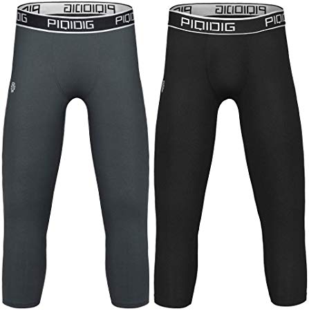 PIQIDIG Youth Boys Compression Pants 3/4 Basketball Tights Sports Capris Leggings