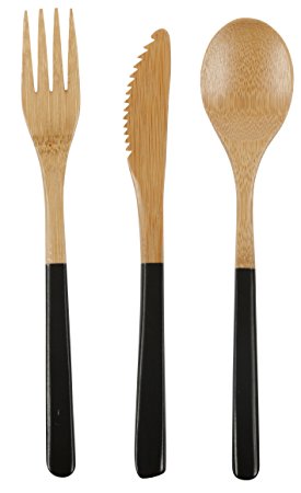 Core Bamboo Matte Finish 3-Piece Modern Bamboo Cutlery Set, Onyx