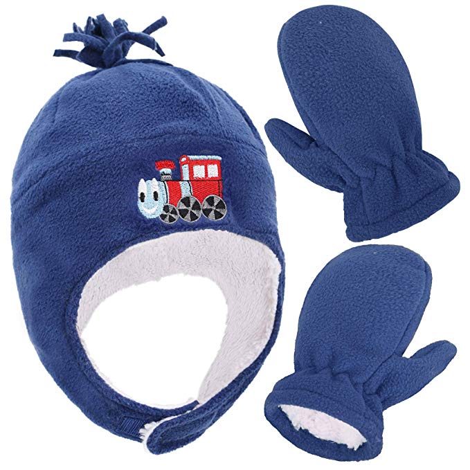 SimpliKids Kids and Toddlers' Sherpa Lined Embroidered Fleece Hat and Mitten Set