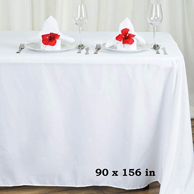 BalsaCircle 90x156-Inch White Rectangle Polyester Tablecloth Table Cover Linens for Wedding Party Events Kitchen Dining