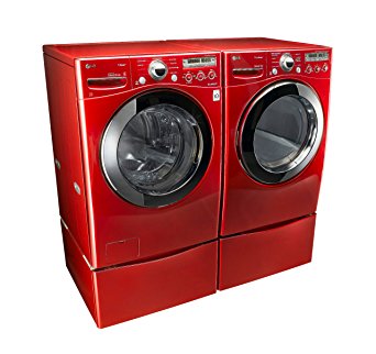 LG "Wild Cherry Red" Steam Laundry Pair with Matching Pedestals and ELECTRIC Dryer (WM2650HRA, DLEX2650R, WDP4R)