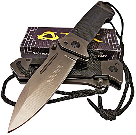 TEK Spring Assisted Opening HEAVY DUTY Folding Pocket Knife: LMF Style Pommel with lanyard - Lighting Fast Deployment - Razor Sharp Drop Point Blade - BRAND NEW - Only From Tactical Edge Knifes TEK!