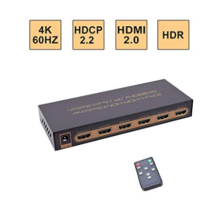 E-SDS 4K@60Hz 5 Port HDMI Switch with IR Wireless Remote,5x1 HDMI Switcher Support Auto-Sensing ON/Off Function,18Gbps,HDR,UHD,HDMI 2.0 and HDCP 2.2 Compliant