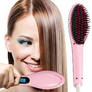 Hair Straightener Straightening Brush, Hometek Electric LCD Digital Ceramic Straight Hair Styling Comb, Anti Static Anti Scald, Anion Hair Care, Massage Straightening Irons, Detangling Hair Brush (Pink)