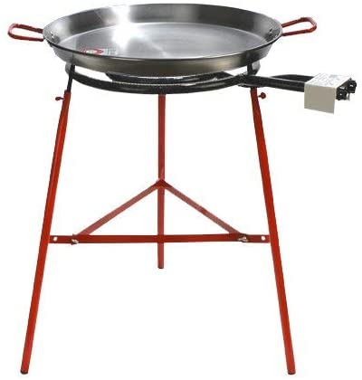 Garcima Mirador Paella Pan Set with Burner, 24 Inch Carbon Steel Outdoor Pan and Reinforced Legs Imported from Spain (18 Servings)