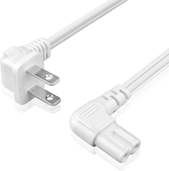 TNP Universal 2 Prong Angled Power Cord (6 Feet) - NEMA 1-15P to IEC320 C7 Figure 8 Shotgun Connector AC Power Supply Cable Wire Socket Plug Jack (White) Compatible w/Apple TV, PS4 PS3 Slim, LED HDTV