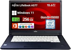 【整備済み品】富士通 ノートパソコン LifeBook A577 15.6型／第7世代CPU core i5-7200U@2.5GHz／8GB メモリ／SSD 256GB／DVD光学ドライブ／WEBカメラ／WIFI／HDMI／Win 11＆MS Office 2019搭載 ノートPC (整備済み品)