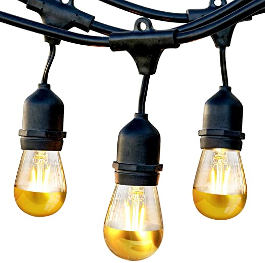 Brightech Ambience Pro Gold Tip String Lights - Waterproof LED Outdoor String Lights - Hanging Dimmable LED Bulbs with Dazzling Gold Accent - 48 Ft Commercial Grade Patio, Backyard, Gazebo Lights