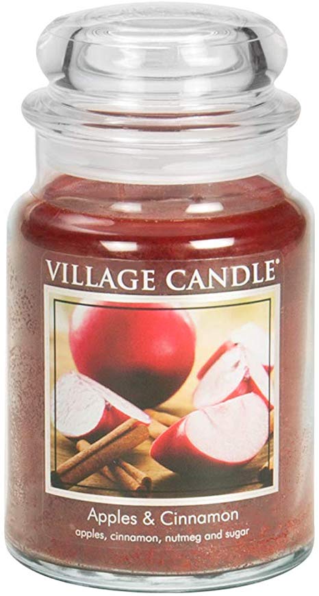 Village Candle Apples & Cinnamon 26 oz Glass Jar Scented Candle, Large