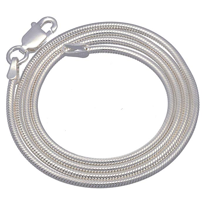 Italian 2mm Sterling Silver Snake Chain Necklace(Lengths 14",16",18",20",22",24",30",36")