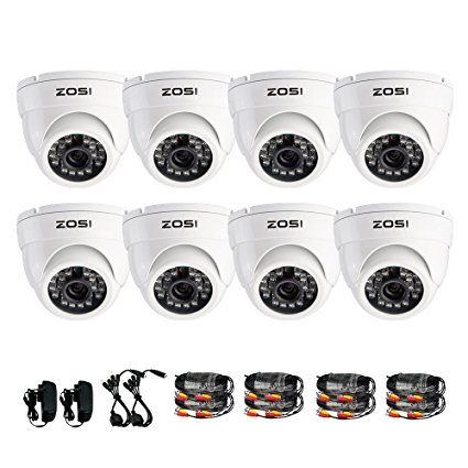 ZOSI 8 Pack 1/3" 1000TVL 960H Security Surveillance CCTV Infrared Camera Kit System Had IR Cut 3.6mm Lens Outdoor Weatherproof