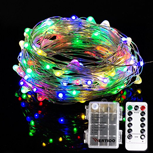 WERTIOO Battery Operated String Lights with Remote Control,16FT 50LEDs,8 modes,Waterproof Battery Powered LED fairy Lights Indoor/Outdoor for Bedroom,Christmas,Parties
