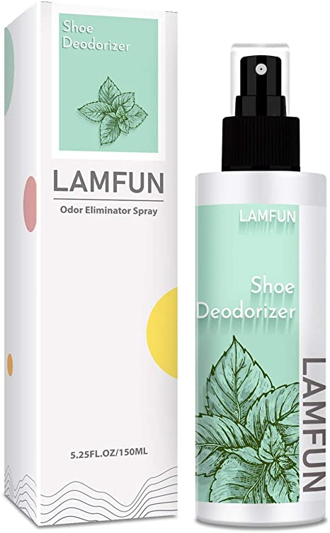 Shoe Odor Eliminator, LamFun Foot Shoe Deodorizer Spray, Natural Deodorant for Shoes, Smelly Feet, Sneakers, Work Boots, Air Freshener Spray, 150ml, Peppermint