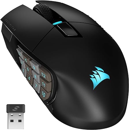 CORSAIR SCIMITAR ELITE RGB WIRELESS MMO Gaming Mouse - 26,000 DPI - 16 Programmable Buttons - Up to 150hrs Battery - iCUE Compatible - Black