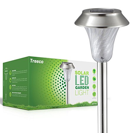 New LED Solar Outdoor Lighting Garden Patio Landscape Lights Stainless Steel & Weather Proof with Guarantee' by Treeco 6 pack - Silver