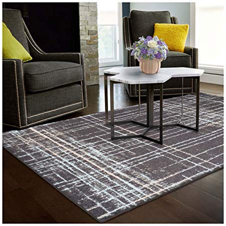 Superior Painted Stripes Collection Area Rug, 6mm Pile Height with Jute Backing, Affordable Contemporary Rugs, Chic Geometric Windowpane Pattern - 5' x 8' Rug, Grey