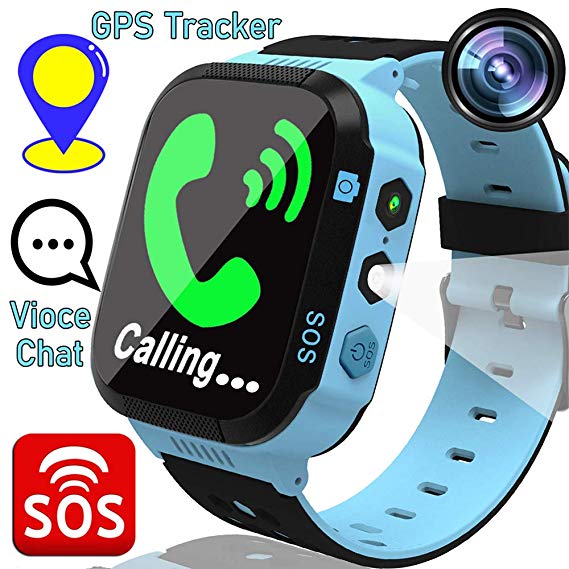 Kids Smart Phone Watches for 3-12 Ages Girls Boys Toddler GPS Tracker Two-Way Call SOS Voice Chat Alarm Flashlight Touch Screen Gizmo Games Camera Clock Children Wristband School Travel (blue)
