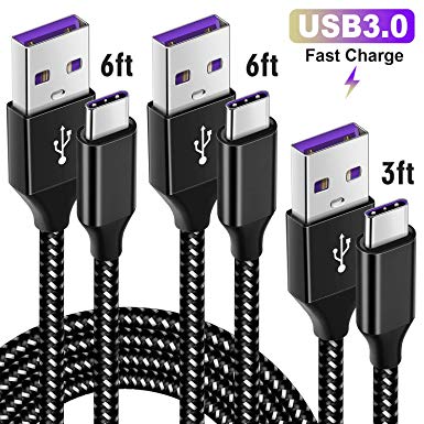USB C Cable (USB 3.0), [3 Pack:3FT 6FT6FT] Braided Nylon USB-C to USB A Fast Charging Type C Charger Cables Cord for Samsung Galaxy S10 S10e Note 9 S9 S8 Plus Nintendo Switch