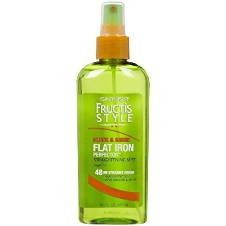 Protects hair from flat iron heat - Garnier Fructis Style Sleek & Shine Flat Iron Perfector Straightening Mist 24 Hour Finish, 6 Fluid Ounce