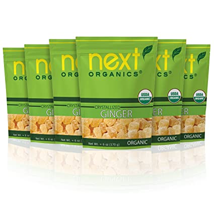 Next Organics Dried Crystallized Ginger, 6 Ounce (Pack of 6)