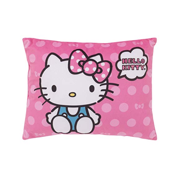 Sanrio Hello Kitty Bright Pink Super Soft Hello Decorative Toddler Pillow, Pink, White, Turquoise, Black