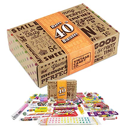 VINTAGE CANDY CO. 40TH BIRTHDAY RETRO CANDY GIFT BOX - 1978 Decade Childhood Nostalgic Candies - Fun Funny Gag Gift Basket - Milestone FORTIETH Birthday - PERFECT For Man Or Woman Turning 40 Years Old