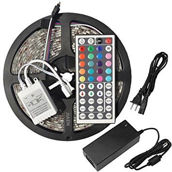 JIAEN IP65 Waterproof 12V 16.4 Ft SMD 5050 RGBW 300 LED Color Changing Kit with Flexible LED Strip Light  Led Indicator 44key Remote Control  Power Supply (RGB, 5050 Non-Waterproof)