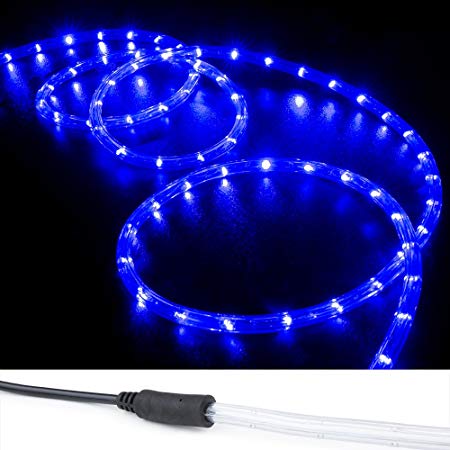 WYZworks 20 ft Blue PRE-Assembled LED Rope Lights - 2 Wire Christmas Holiday Decoration Indoor/Outdoor Lighting | UL Certified
