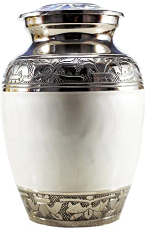 eSplanade Cremation Urn Memorial Container Jar Pot | Metal Burial Urns | Keepsake for Ashes | Brass - White - 6" Inches (Medium)