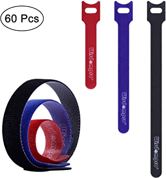 60 Pack Hook and Loop Straps, Self-gripping Fastening Cord Cable Tie by Wisdompro - Reusable, Durable Functional Tie to Keep Your Home, Office, Workspace from Tangled Messes (4-6-8 Inch, Each 20 Pack）