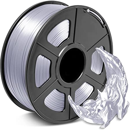 3D Printer Filament PLA Silk, Fit FDM 3D Printer, 1.75mm Silk Filament Silver, Dimensional Accuracy  /- 0.02 mm, PLA Silk Silver 1 KG Spool