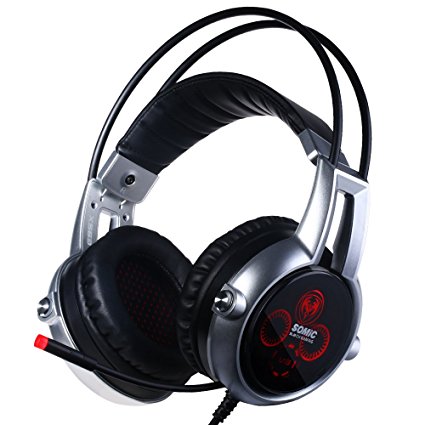 Somic VC-E95X USB Real 5.2 Surround Sound Gaming Headset Lightweight Over Ear Headphone with Mic Volume Control LED Black