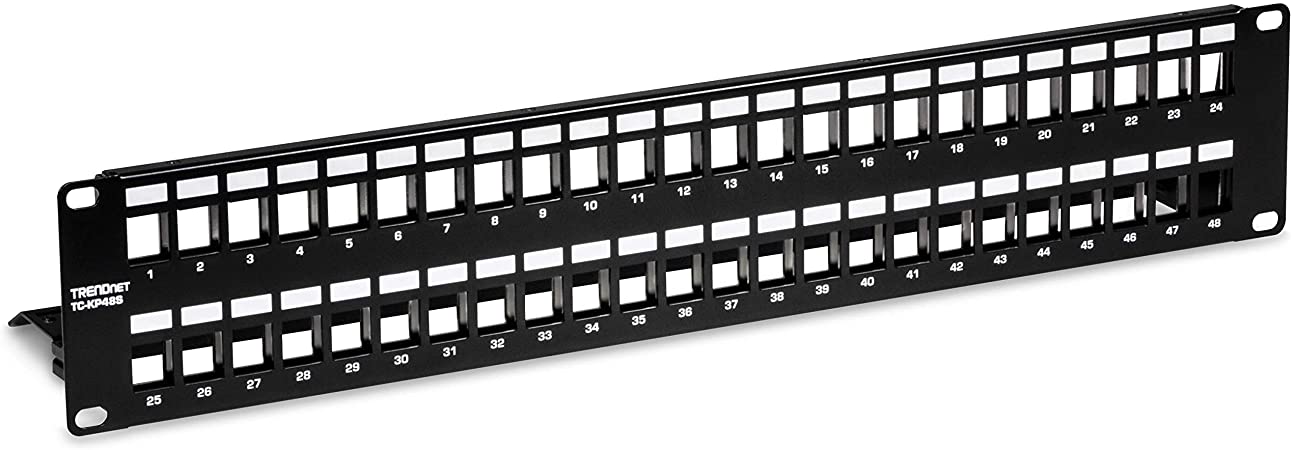 TRENDnet 48-Port Blank Keystone Shielded 2U HD Patch Panel, TC-KP48S, 2U 19” Metal Rackmount Housing, Network Management Panel, Recommended with TC-K06C6A Cat6A Keystone Jacks (Sold Separately)