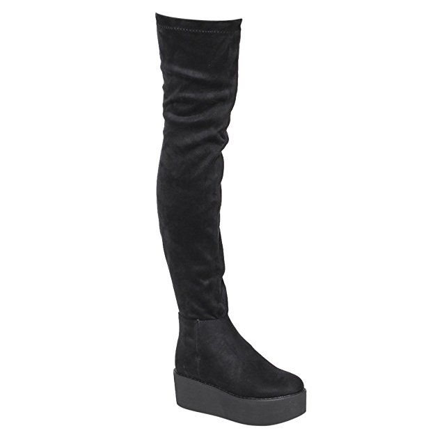 BESTON EK07 Women's Stretchy Snug Fit Platform Wedge Over The Knee High Boots