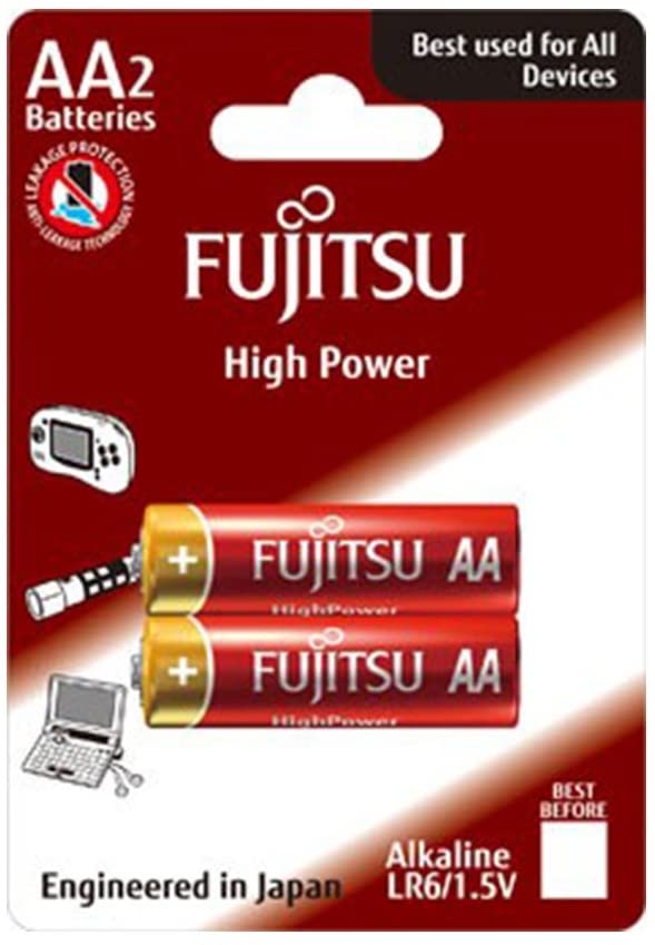 Fujitsu High Power AA Alkaline Battery LR6, 1.5 Volts, Double A, Pack of 2 (Long Lasting Batteries for high Drain Devices, 2 Count)