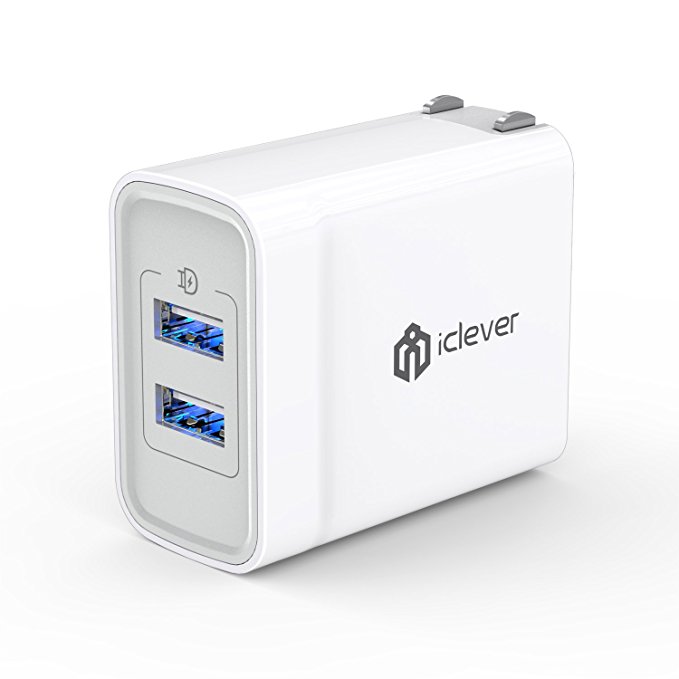 [UL Listed] iClever BoostCube  24W Dual USB Wall Charger | Travel Charger, 2 SmartID Port USB Power Adapter for iPhone X / 8 / 7 / 7 Plus / 6S / 6 Plus, iPad Pro Air / Mini and other Cellphone, Tablet