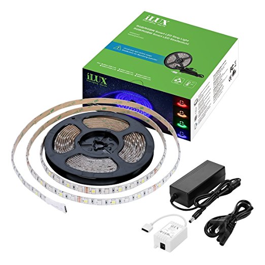 LE Smart 16.4ft 300 LED RGBW Light Strip, RGB Daylight White Color Changing Dimmable, Waterproof, Bluetooth & Smartphone APP Remote Control Brightness Adjustable Ribbon Light for Home Party Decoration